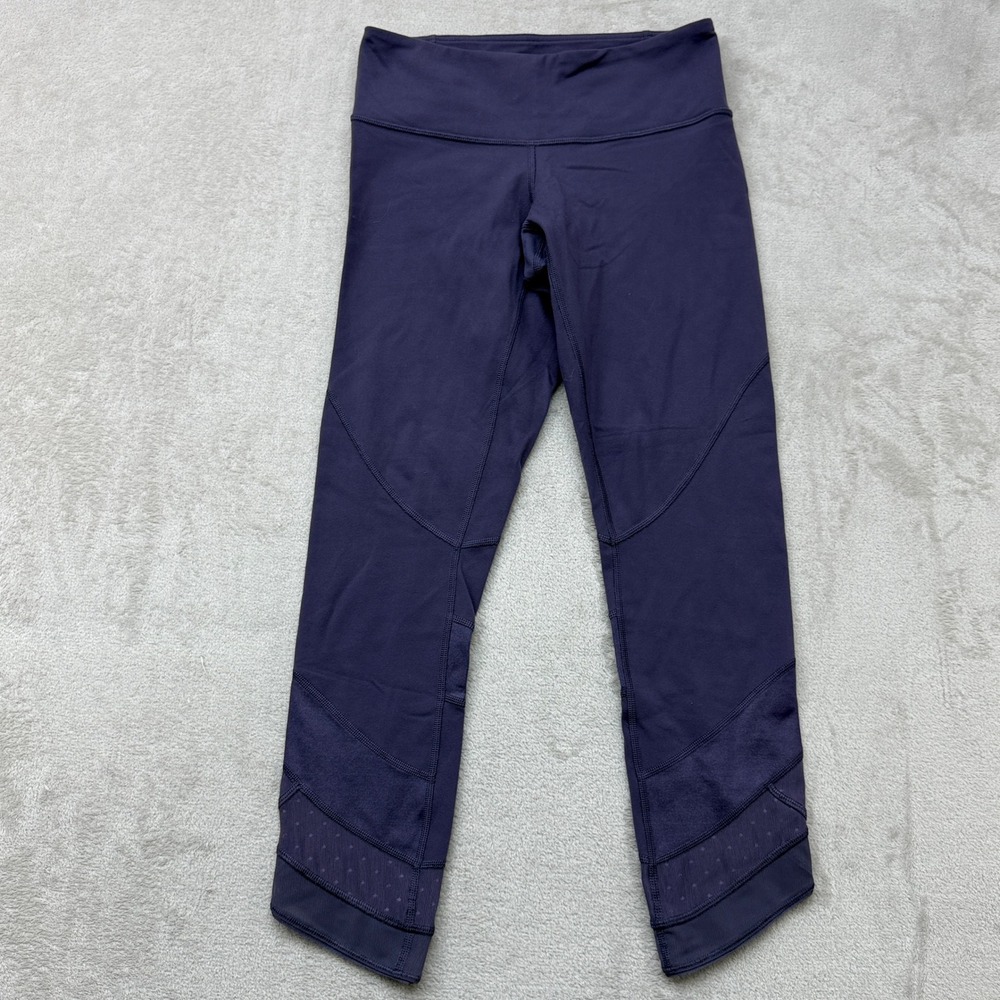 Lululemon Wunder Under Cropped Leggings Women 4 Purple Mesh Hi Rise Yoga Pilates